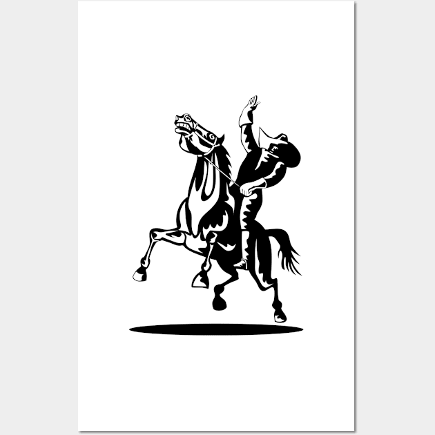 Cowboy Riding Horse Hand Up Retro Wall Art by retrovectors